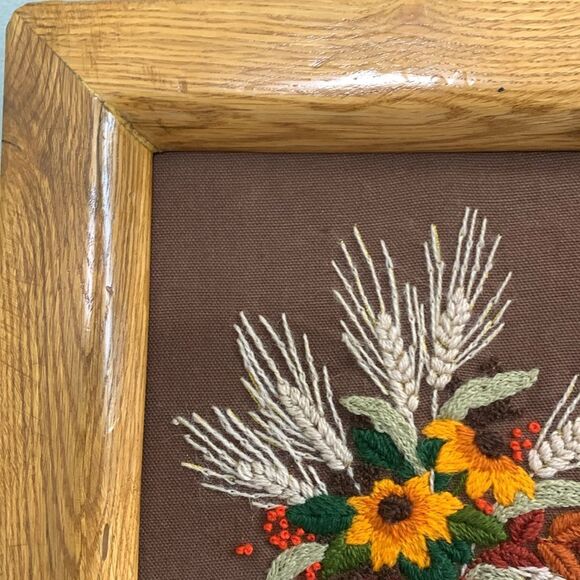 Cottagecore Handmade Wooden Framed Flowers In Pitcher Crewel Embroidery Wall Art - Picture 9 of 17